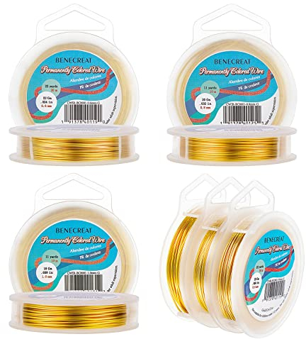 BENECREAT 3 Rollos 0.6mm/0.8mm/1mm Alambre de Cobre Dorado Cable Metal Alambre de Joyería para Manualidad Calibre 22/20/18
