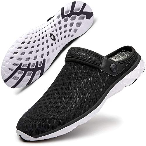 Mules Hombre Zuecos Mujer Zapatillas de Estar por Casa Chanclas de Jardín Zapatos de Playa y Piscina Descalzo Ligeras Blanco Negro 43