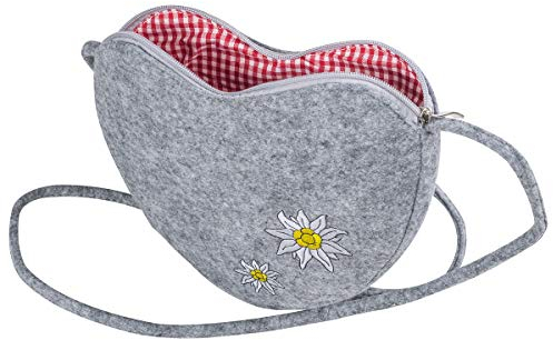 AS Design by LA FIORE 24 LaFiore24 Damen Dirndl Herz Filztasche Umhängetasche Shopper Varianten Edelweiss - Hellgrau
