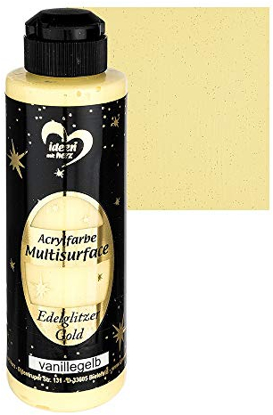 Ideen mit Herz Peinture acrylique Multisurface à paillettes précieuses - Peinture universelle à base d'eau - Avec paillettes dorées scintillantes élégantes - 180 ml (jaune vanille)