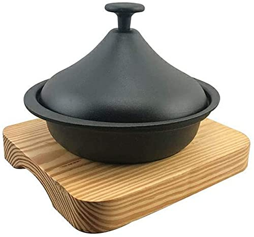 Marmite À Tajine En Fonte Avec Couvercle Matériau En Fonte Grande Mijoteuse Sans Plomb Faite À La Main Avec Plancher En Bois Pour Différents Styles De Cuisson Différentes Tailles-20cm/7.87 Inches