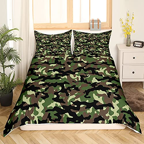 Loussiesd Tarnung Bettwäsche Set 155x220cm Für Kinder Jungen Force Hidden ArmyGrün Bettbezug Set Jugendliche Dekorativ Betten Set Tarnung Super weich 1 Bettwäsche und 1 Kissenbezug 80x80cm