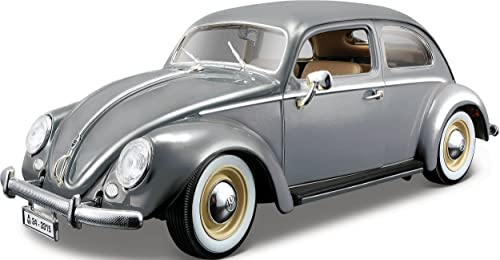 NEW Volkwagen Käfer Coupe Grau mit Weissbandreifen 1955 1/18 Bburago Modell Auto