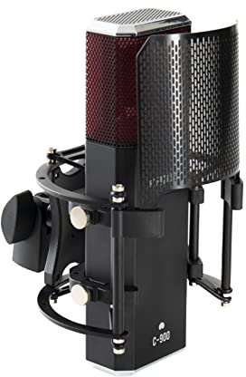 Fame Audio Studio C-900, Großmembran Kondensatormikrofon, Schwarz, Nierencharakteristik, 20-20.000Hz, 135dB SPL, 12.5mV/Pa, XLR, 48V, inklusive Spinne und Poppschutz, für Vocal/Gesang und Heimgebrauch