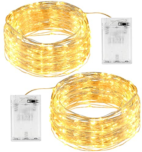 [2 Pack] Fairy Lights Battery Powered, 12M 120 LED String Lights Waterproof Outdoor/Indoor Copper Wire Light for Bedroom, Wedding, Party, Christmas, Patio, Decorative (Warm White)