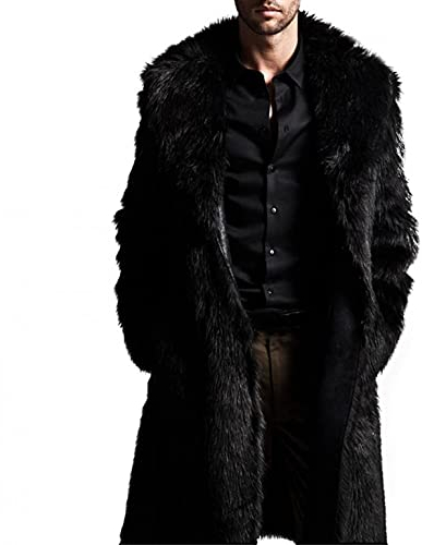 Celucke Herren Pelzmantel Winterjacke Lang Kunstpelz Mantel Reverskragen Plüsch Strickjacke Warme Felljacke Pelz Jacke Faux Fur Pelzjacke Fellmantel Wolljacken