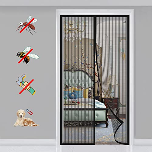 Magnetic Fly Screen Door Polyester Magnetic Quiet Encryption Keep Fresh Air in Seal Automatically Soft Door, for Balcony Sliding Doors Living Room -Black-A||70x180cm(27x70inch)
