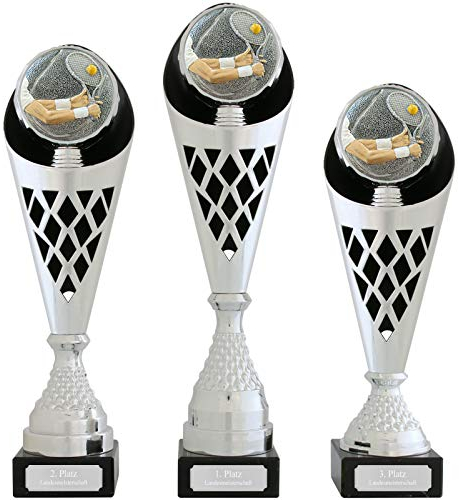 pokalspezialist Pokal Tennis Serie Verdun Trophäe Silber groß mit Gravur (Set je 1x 33,5 37 und 40 cm)