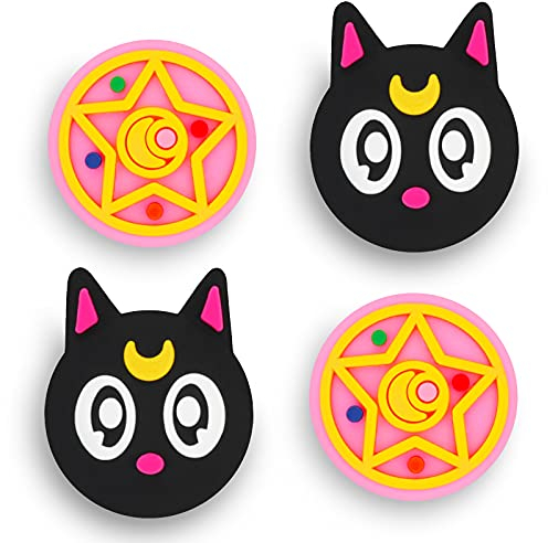 Owngen Bonitas gorras de agarre para pulgar de anime para PS5/PS4/Xbox One/360/NS PRO controlador, silicona suave tema de anime mágico analógico palillo pulgar cubierta de botón joystick negro luna)