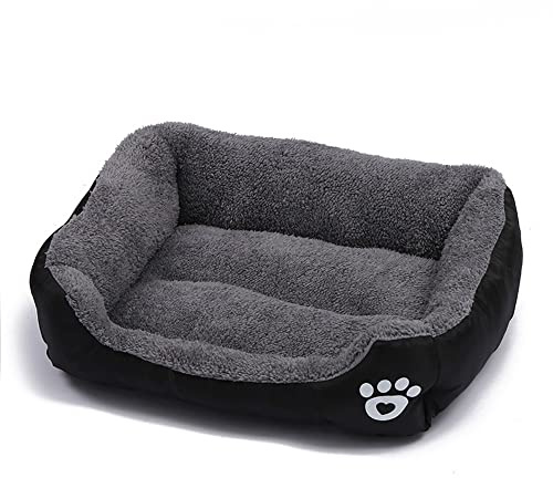 OUYUNKKA Hundebett Hundekissen (XL, 80 x 60 cm) Viereckig Schwarz Hundesofa für Mittelgroße und Kleine Hunde und Katzen, Flauschig Weich Katzenbett Katzenkissen Hundebett für Französische Bulldogge