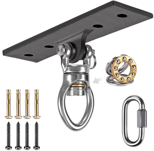 Benelabe Crochet de BalançOire, Crochet Suspension Hamac Fixation pour BalançOire Support Sac Frappe pour Plafond Palier Mousqueton Kit Suspension Lourd Pivotant 360° Montage Poutre Murale Bois/BéTon