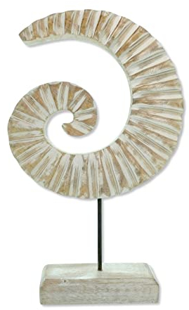 Holz Skulptur Muschel 19 x 31cm weiß-braun Dekofigur Tisch-Deko Maritim Mediterran Meeresdeko