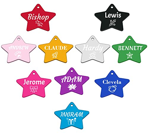 Uiopa 2 Stücke Hundemarke mit Gravur, Personalisiert Haustier ID Tag, Hundemarke Personalisierte aus Aluminiumlegierung für Hundehalsband und Katzenhalsband, Enthalten Schlüsselring (Stern)