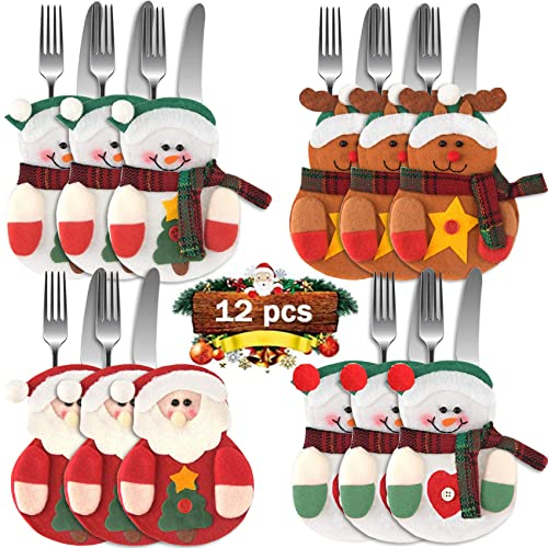 HUHUDAY Weihnachten Besteckhalter, 12 Stück Weihnachtsmann, Bestecktasche, Weihnachts Tischdeko, Tischdeko Weihnachten, Tischdeko Bestecktaschen, Dekorieren Sie Verschiedene Weihnachts-Requisiten