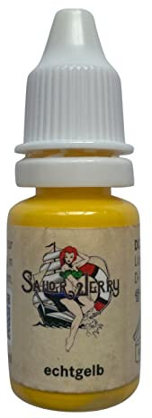REACH-konforme Sailor Jerry Tattoofarbe Echt Gelb 10 ml, deutsche Tattootinte, Made in Germany. Mit Zertifikat. Tätowierfarbe, Tattoo Ink