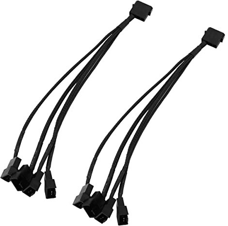 VOANZO 2 x GPU-Lüfter-Adapter-Verlängerungskabel, 1 zu 4 Wege-Lüfter-Splitter für CPU-Kühler, Gehäuselüfter, 4-polig und 3-polig Lüfterkühlung