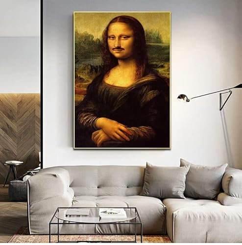 QITEX Leinwand Bilder Leinwandmalerei Druck Lustige Wandkunst Mona Lisa Rauchen Joint Poster Home Decoration Nordic Bild Wohnzimmer 40x60cm Kein Rahmen