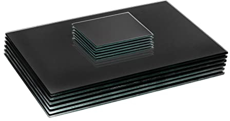 Harbour Housewares Glass Placemats & Coasters Set - 12pc - Black - 30x20cm - Dining Table Protection Place Mats Cup Drink Coasters for Tabletops, Worktops