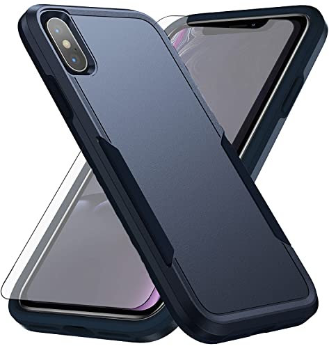 Asuwish Phone Case for iPhone Xs Max with Tempered Glass Screen Protector Cover and Slim Hybrid Full Body Protective Cell Accessories i X XR Xsmax 10x SX Xmax 10xs 10s 10 Plus Xmaxs Women Men Blue
