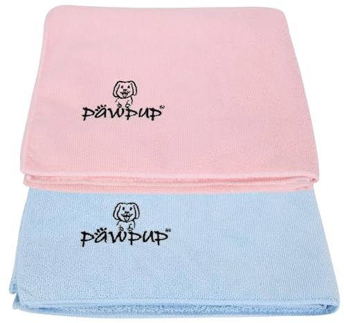 PAWPUP Dog Towel Super Absorbent 100x60cm Set of 2 Microfibre Pet Towel for Dogs Cats and other Pets (Pink and Blue)
