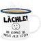 Emaille Becher Blechbecher - Statement Sprüche - Lächle du kannst sie nicht alle töten Emoticon schwarz - 300 ml - Weiß Blau - sarkasmus schlechte laune tasse spruch mit sprüchen metalltasse