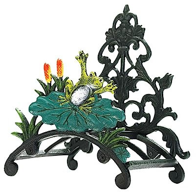 SKIHOT Schlauchständer, Metall-Gartenschlauchhalter, Wandmontage, robuster Schlauchaufhänger mit Frosch-Dekoration und Gemälde-Design, dekorative rustikale Gusseisen-Schlauchständer-Aufroller
