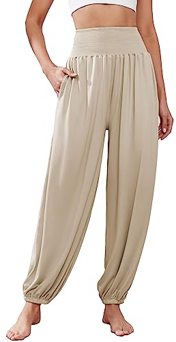 Famulily Harem Pantaloni da donna a vita alta, per yoga, allenamento, elasticizzati, taglie S-XXL, cachi, XL