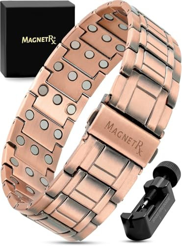 MagnetRX® 3X Strength Copper Bracelet – 99.9% Pure Copper Bracelets for Men with Magnets – Premium Fold-Over Clasp and Adjustable Bracelet Length with Included Sizing Tool (Stealth)