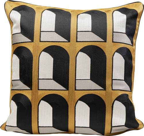 Kare Design Kissen Coloseo, Weiß/Gelb, Abnehmbarer Bezug mit Reisverschluss, mit Füllung, Geometrisches Muster, Geflochten, Dekokissen, Zierkissen, Wohnaccessoire, 50x50 cm (H/B)