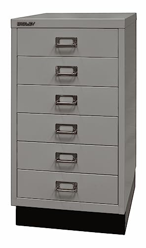 BISLEY Schubladenschrank aus Metall DIN A3 in Silber mit 6 Schubladen und Sockel Werkzeugschrank Metallschrank