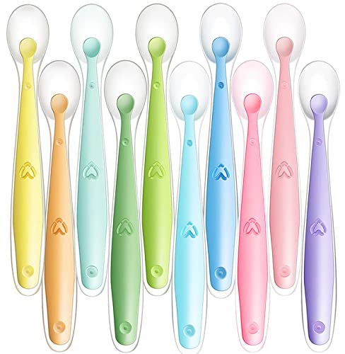 XOPOZON 10 Pack Baby Spoons Silicone Spoon for Baby Weaning, BPA Free Baby Feeding and Weaning Spoons for with Baby Spoon Set, Baby Food Pouches, Cutlery for Babies, Toddler and Kids