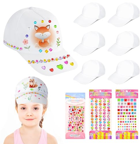 ARONRAVE DIY Kappe Kinder, 6 Stück Kappen zum Bemalen Baseballkappe Kinder Baseball Baseballkappe Caps Weiß DIY Baseball Caps Bastelset für Mädchen Jungen