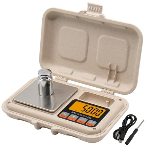 UNIWEIGH Grammwaage,300g/0.01g Digitalgewicht Gramm und Unzen,Mini-Taschenwaage mit LCD-Display,Tara für Schmuck,Münzen,Strom,Kräuter,Gewürze,Küche,Klein(50g CAL Gewicht & Batterie enthalten)