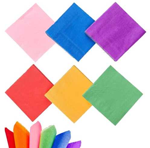 TRKETK 60 Stück Mehrfarbige Papierservietten, Bunte Party-Papierservietten Quadratische Servietten Regenbogen-Papierservietten Lunch-Servietten für Geburtstage Hochzeit Familientreffen (25 x 25 cm)