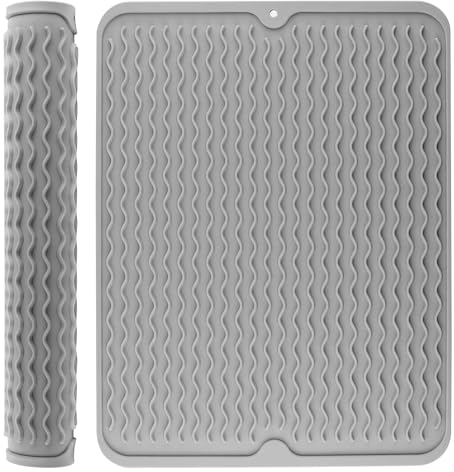 Powmag Alfombrilla Escurreplatos Silicona, Alfombrilla Escurreplatos Gris 40x30, Escurridor de Platos Escurreplatos Plegable Antideslizante Alfombrilla de Secado de Platos