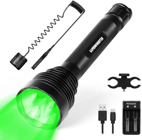 LUMENSHOOTER S20G Jagdlicht, 2000 Lumen Extrem Hell Raubfisch Hellgrün Taschenlampe, Grünes Licht für Jagd Hirsche, Kojoten, Coons, Schweine, Varminten