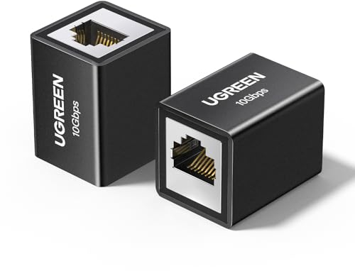 UGREEN RJ45 Coupler,10Gbps High-Speed Aluminum Ethernet Connector, Shielded Internet Joiner, LAN Network Extender Female to Female for Ethernet Cable Cat7, Cat6, Cat5e, Cat5(2 Pack)