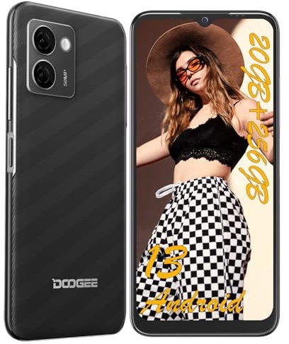 DOOGEE N50 Pro Telephone Portable 20GO RAM+256GO ROM, Smartphone Android 13, Caméra AI 50MP, 6.52 Pouces HD+, TF 1TB, Batterie 4200mAh 18W, Widevine L1 4G, Noir