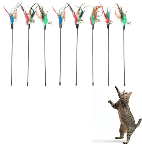 BAOSROY Juguete Interactivo Gato, Juguetes para Gatos,Plumas Juguete Gato,Varita Juguetes para Gatos Interactivos,Juguetes para Gatos Interactivos Varita con Campanas (8pcs)