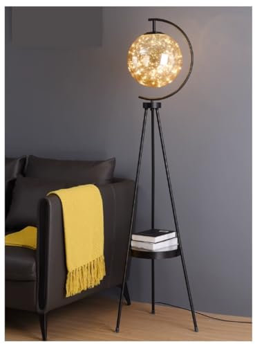 DRMEE Tall Standing Lamp Tripod Floor Lamp Modern Led Standing Lamp with Shelf Reading Lamp with Glass Lampshade High Pole Lamp Tall Pole Lamp (Color : Siyah)