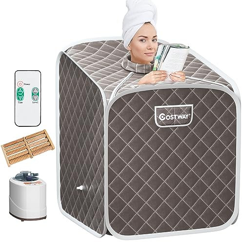 GOPLUS Sauna Pliable 2L 1000W, Sauna à Vapeur Portable à Domicile avec Chaise Pliante, 9 Niveaux de Température Ajustables, Tente de Spa pour Amincissement, Détoxification (Gris)