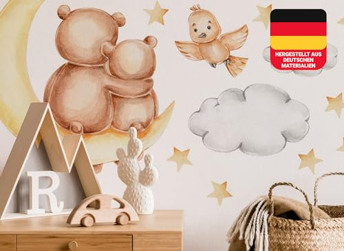 Osomhome Wandtattoo Kinderzimmer Mädchen & Junge: Baerchen & Mond (100x80cm) | Kinderzimmer & Babyzimmer Deko | Wandsticker & Wanddeko Kinderzimmer | Wandaufkleber Kinderzimmer Wall Stickers ms2844