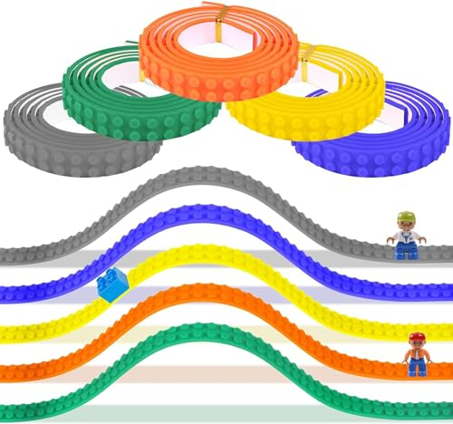 FGen 5 Stück Kompatibel Fliesen,92 cm Spielzeug-Band Selbstklebendbausteine,Spielzeug Silikon Kompatibel Fliesen für Kinder und Kleinkinder,Bauplatte,Grundplatten,Bauspielzeug