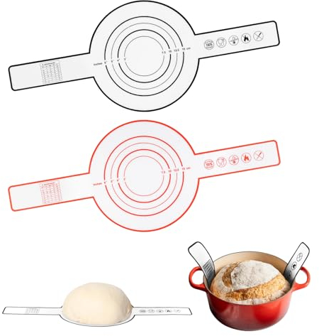 MABAHON 2pcs Tapete de Silicona para Amasar,Estera de Silicona Antiadherente con Asas Largas,Estera de Horneado de Silicona para Horno Holandés (Negro y rojo)