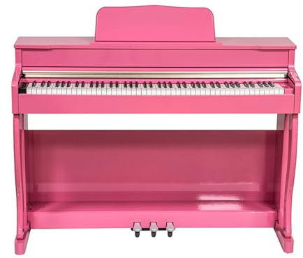 88 Key Weighted Digital Piano Full Size Hammer Action Electric Piano With Stand, Triple Pedal Support MIDI Connecting For Beginner & Professional (Color : Pink)