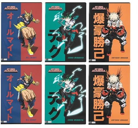 PRESTIGE & DELUXE My Hero Academia Notizbücher, kariert, 5 mm, mit Rand Q – Format A4, 21 x 29,7 cm, 30 % mehr Seiten für die Schule + Schlüsselanhänger mit Pfeife
