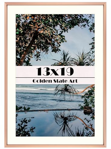 Golden State Art, 13x19 Rose Gold Picture Frame Displays Photo 11x17 with Mat or 13 x 19 Without Mat for Wall Mounting, Classic Satin Aluminum Frames with Real Glass (Pack of 1)