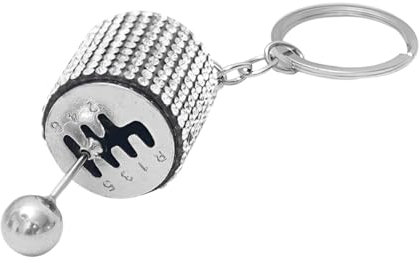Adunsiaoto Porte-Clés Créatif En Métal Pour Accessoires Automobiles, Porte-Clés Levier De Vitesse En Métal Avec Diamant, Porte-Clés Boîte De Vitesses En Alliage Métallique Pendentif(Blanc)
