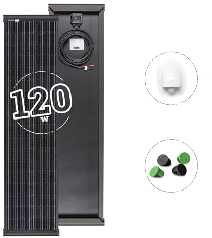 MOSCATELLI Panneau solaire pour camping-car 120W Black Boost monocristallin PERC profil étroit – Kit panneau solaire camping car avec support en aluminium noir pour fixation au toit – SANS REGULATEUR