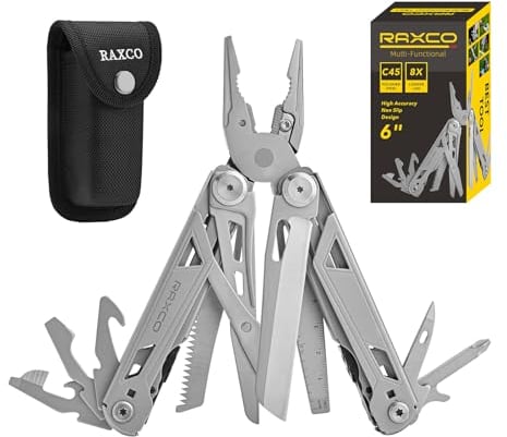 RAXCO - Herramienta multifunción 15 en 1 con alicates y funda de nailon, alicates multifunción plegables de acero inoxidable, multiherramienta con tijeras, abrebotellas y destornillador, para exterior